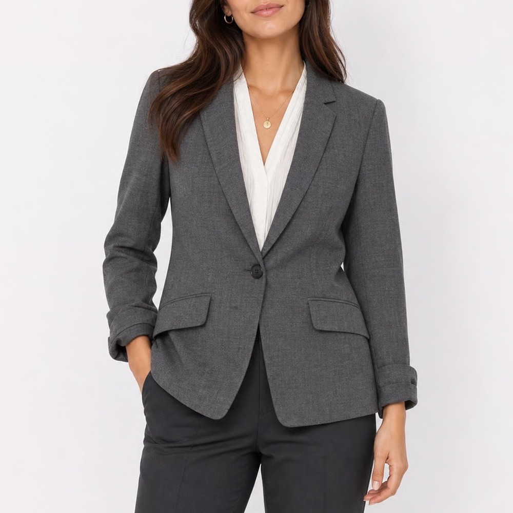 HM Womens Gray Single Button Tailored Blazer Jacket Size 10 Office Professional